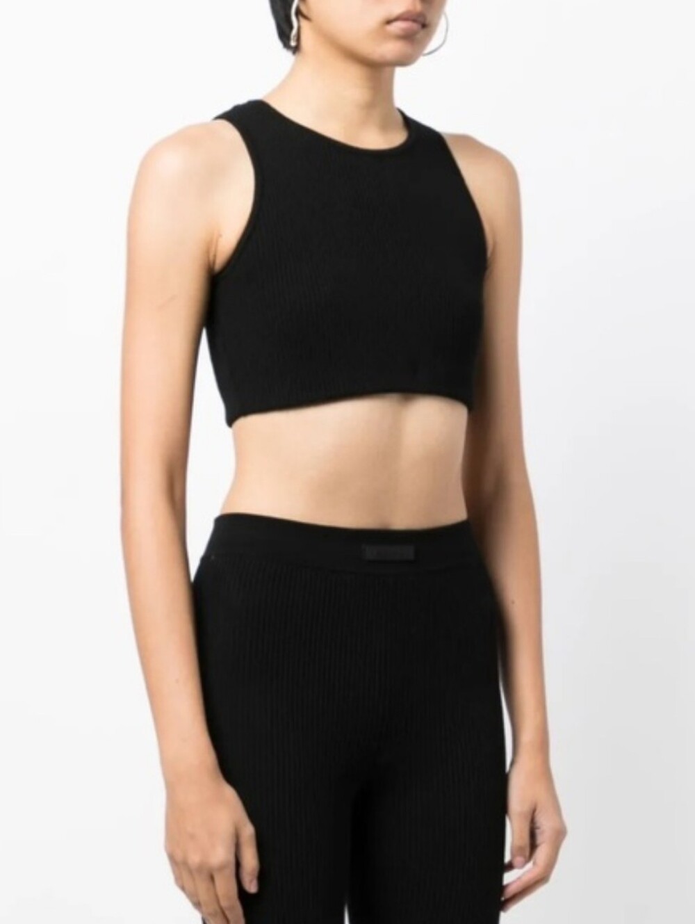 Fear of God Essentials logo-patch ribbed Knit crop top Black Like New - Picture 2 of 10